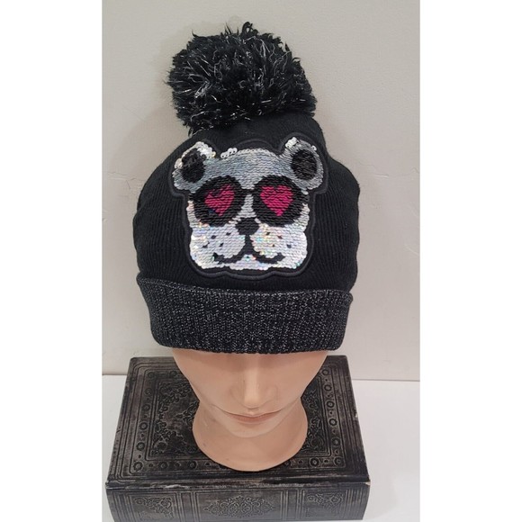 Canada Weather BlackSilver Pom Pom Knit Hat - Picture 1 of 9